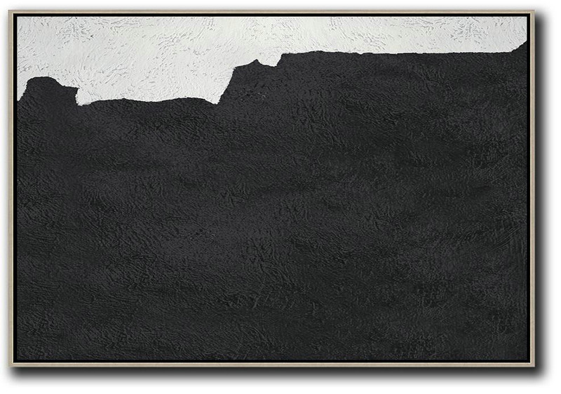 Large Canvas Wall Art For Sale,Hand Painted Oversized Horizontal Minimal Art On Canvas, Black And White Minimalist Painting - Canvas Artwork For Sale
